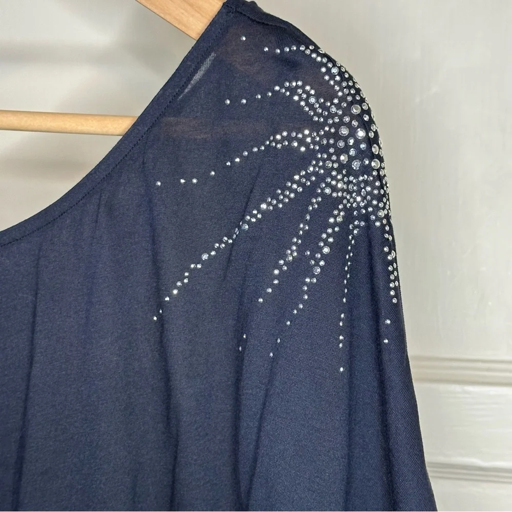 Express Mini Dress with Rhinestone Shoulder Detail, Black - Size Small